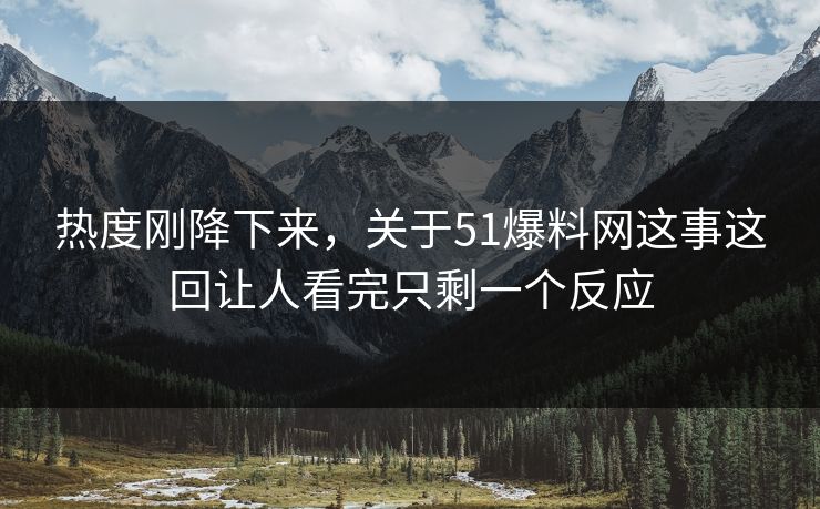 热度刚降下来，关于51爆料网这事这回让人看完只剩一个反应