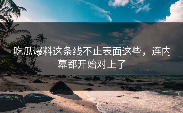 吃瓜爆料这条线不止表面这些，连内幕都开始对上了