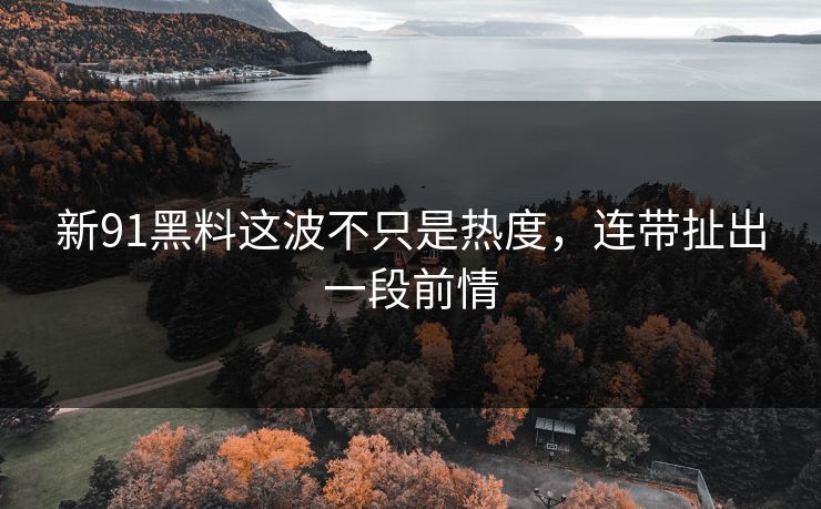 新91黑料这波不只是热度，连带扯出一段前情