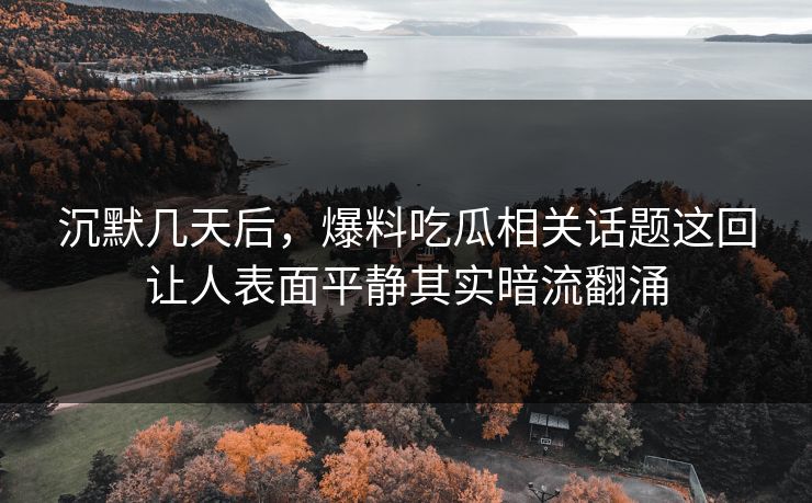沉默几天后,爆料吃瓜相关话题这回让人表面平静其实暗流翻涌 沉默几天后,爆料吃瓜相关话题这回让人表面平静其实暗流翻涌