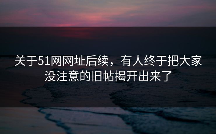 关于51网网址后续，有人终于把大家没注意的旧帖揭开出来了
